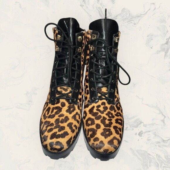 Michael Kors Rosario Cheetah-Print Fur Zip Lace Up Combat Boot Womens Size 11M - Picture 2 of 8